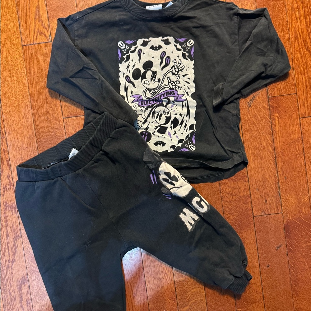 Zara Black and Purple Mickey Mouse jogger set